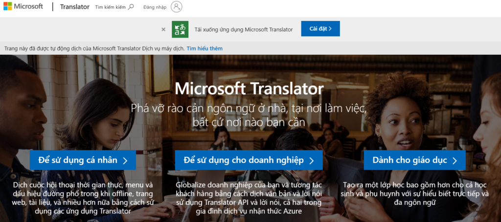 dịch với Microsoft Translator